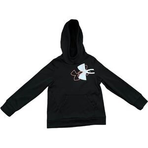 Under Armour Girls Kids Black & Pink Pullover Logo Hoodie. Youth Small. YSM.